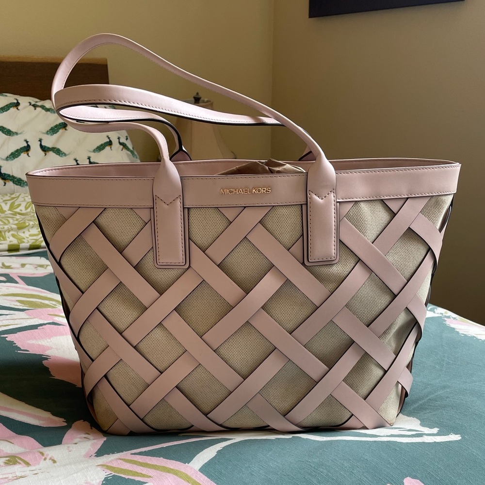 Michael Kors Ballet Pink Woven Leather Tote